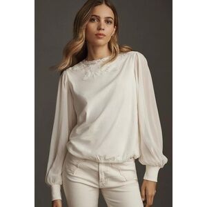 Tiny Anthropologie Long-Sleeve Mock-Neck Lace Embellished Top